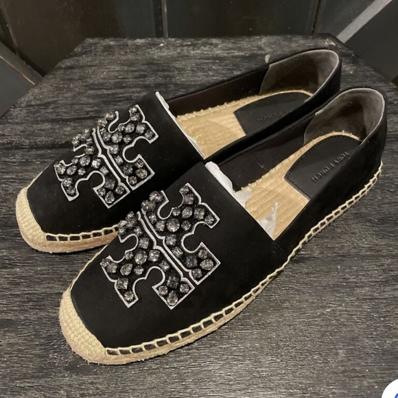 Tory Burch Women’s Embellished Espadrille Suede in Perfect Black - Picture 3 of 5